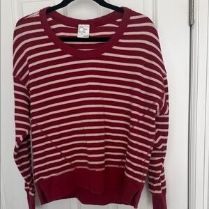 OFFLINE by Aerie Striped Cropped Sweatshirt Red Cream Size S